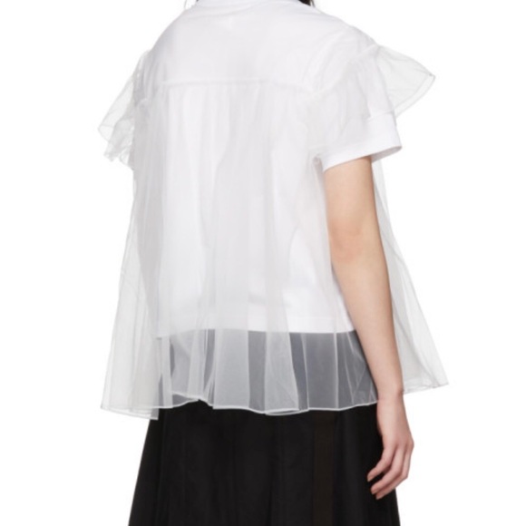 ShuShu/Tong white short sleeve T-shirt with tulle overlay. - Picture 7 of 9